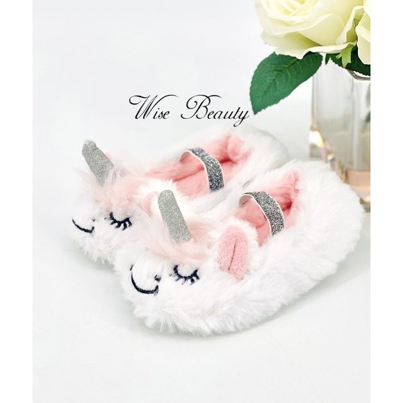 Toddler Girl Unicorn Ballet Flat Slippers Sz Small 12-24M White Pink Cat & Jack - Picture 3 of 9